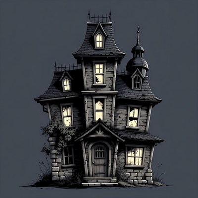 Spooky Haunted House Illustration