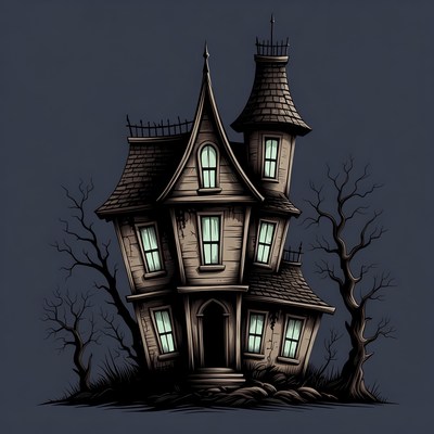 Spooky Haunted House Illustration