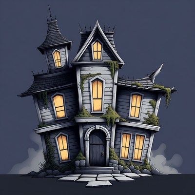 Spooky Haunted House Illustration