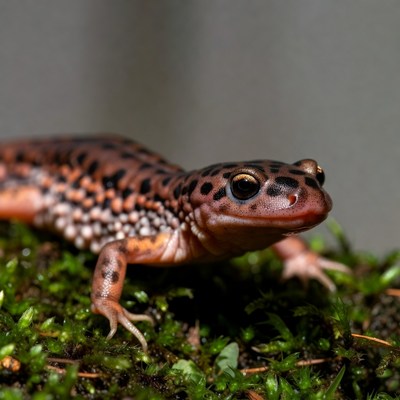 Spotted salamander on mossy log