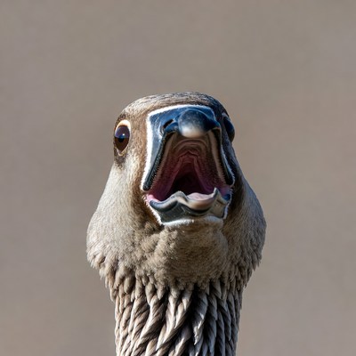 Goose honking with open beak