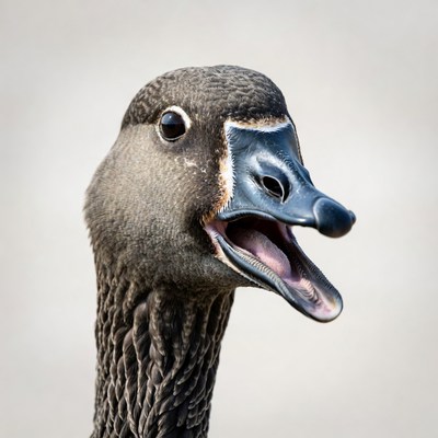 Goose honking with open beak