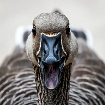 Goose honking with open beak