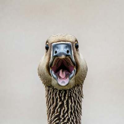 Goose honking with open mouth