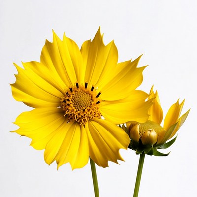 Two yellow daisies on white background