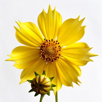 Yellow Cosmos Flower and Bud