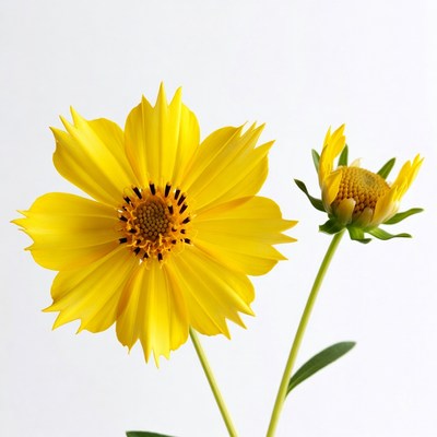 Yellow Cosmos Flowers on White