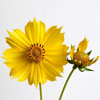 Large yellow flower with small bud