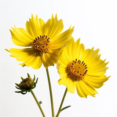 Yellow Coreopsis Flowers on White Background