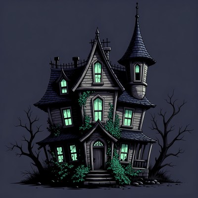 Spooky Haunted House Illustration