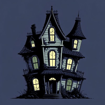 Spooky Haunted House Illustration