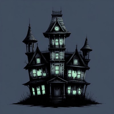 Spooky Haunted Mansion Illustration
