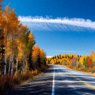 Autumn Forest Road with Yellow Trees