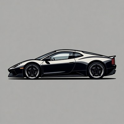 Black Supercar Side View Illustration
