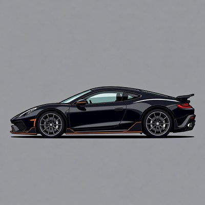 Black Supercar Side View Illustration