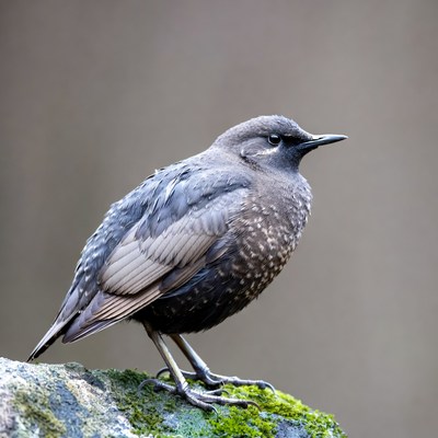 Starling perched on mossy rock