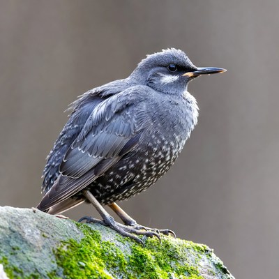 Starling perched on mossy rock