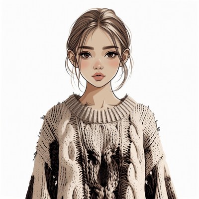 Asian girl in chunky sweater illustration