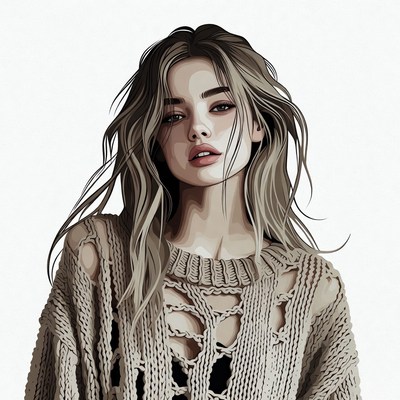 Beautiful woman in torn sweater