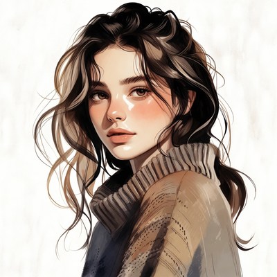 Beautiful woman with wavy brown hair