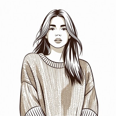 Woman in Oversized Sweater Illustration