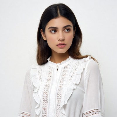Woman in white lace blouse