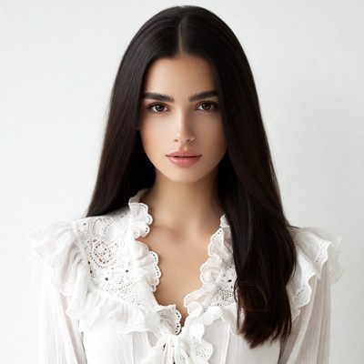 Beautiful woman in white lace blouse