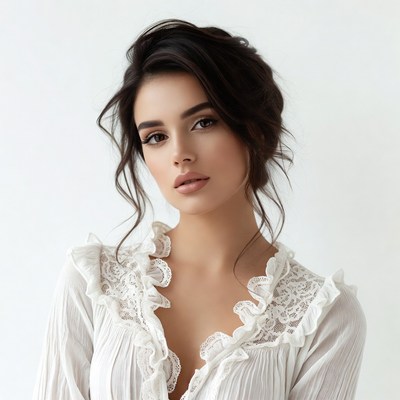 Woman in white lace blouse
