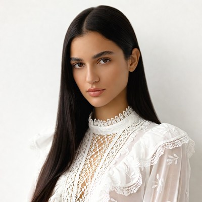Woman in white lace blouse