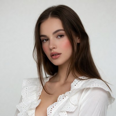 Young woman in white lace blouse