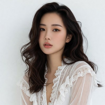 Asian woman in white lace blouse