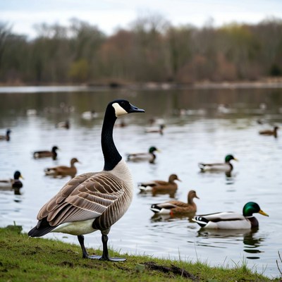 Canada Goose Standing by Lake