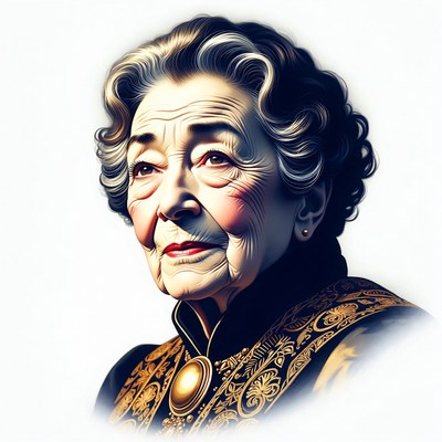 Elderly woman in gold embroidered dress