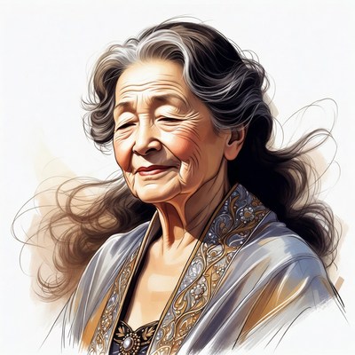 Elderly Asian woman in traditional kebaya