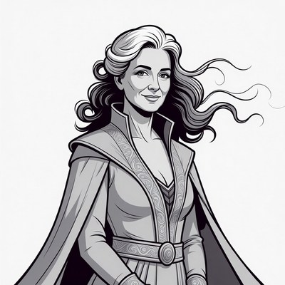 Elegant woman in flowing fantasy gown