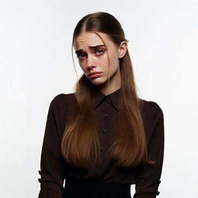 Sad young woman in brown shirt