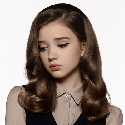 Sad girl with brown wavy hair