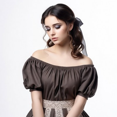 Young woman in off-shoulder dress with bow