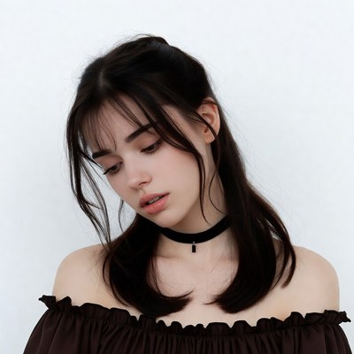 Woman with bangs wearing choker