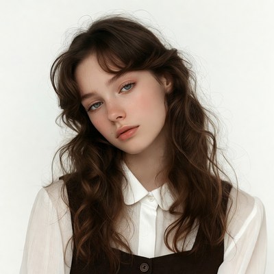 Young woman with bangs in school uniform