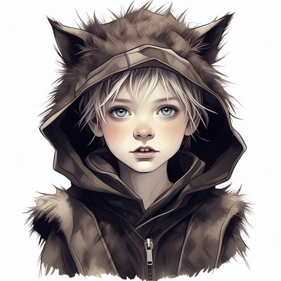 Boy in wolf hood portrait