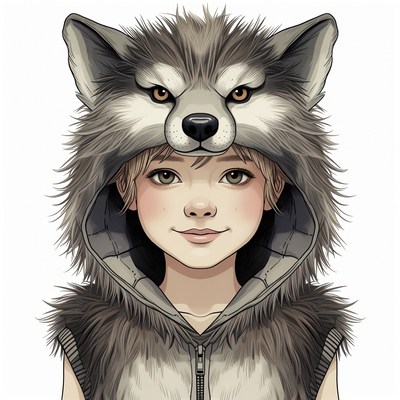 Girl in wolf hoodie costume