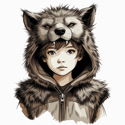 Boy Wearing Wolf Hoodie