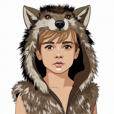 Boy in wolf hood costume