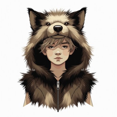 Boy wearing wolf hood illustration