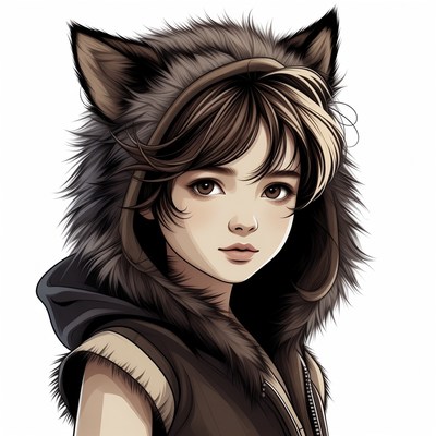 Anime girl with wolf ears hood