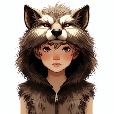 Girl wearing wolf hood mask