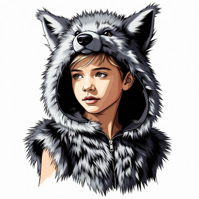 Girl in wolf hood illustration