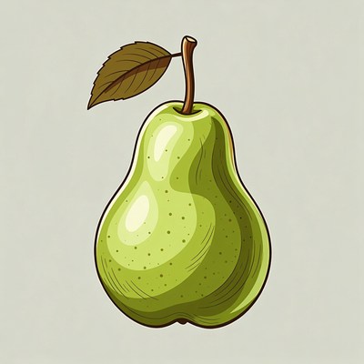 Green pear with leaf illustration