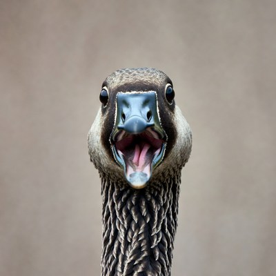Goose honking with open mouth